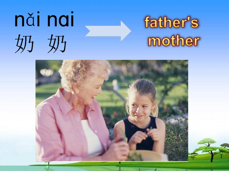 nǎi nɑi  奶  奶   father's  mother
